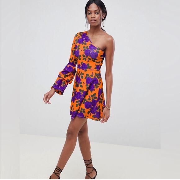 ASOS One Shoulder Mini Skater Dress with Double Bubble Sleeve Size 8 - Picture 1 of 12